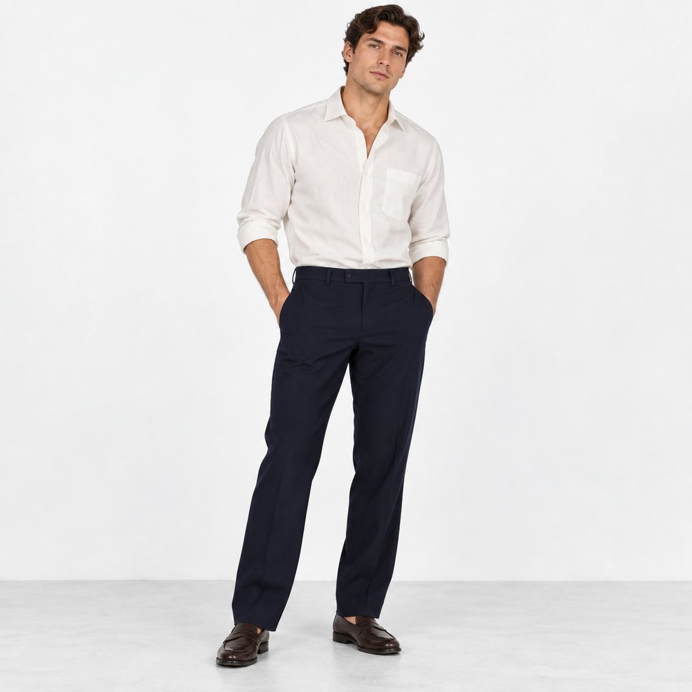 ASOS Flat-Front Men's Dress Trousers Office Wear Dark Navy Blue W33 L30